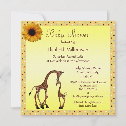 Cute Mom &amp; Baby Giraffe Neutral Baby Shower Invite