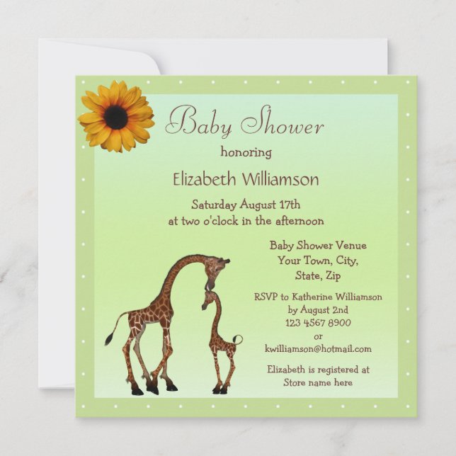 Cute Mom & Baby Giraffe Neutral Green Baby Shower Invitation (Front)