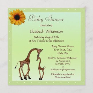 Cute Mom & Baby Giraffe Neutral Green Baby Shower Invitation