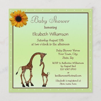 Cute Mom & Baby Giraffe Neutral Green Baby Shower Invitation by Just_Giraffes at Zazzle
