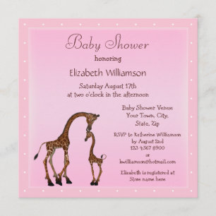 Cute Mom & Baby Giraffe Pink Baby Shower Invitation
