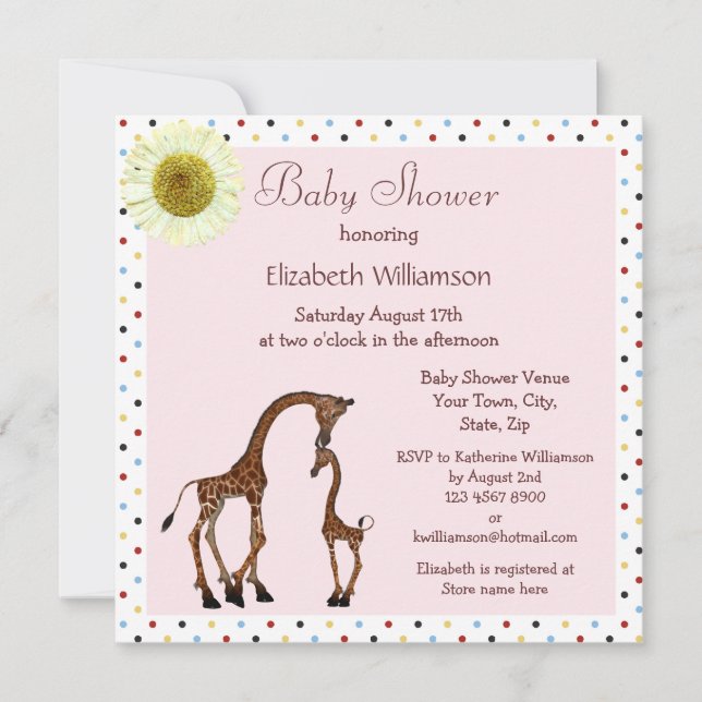 Cute Mom & Baby Giraffe Pink Baby Shower Invitation (Front)