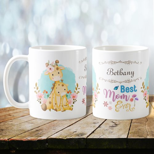 Cute Mom Baby Giraffes Best Mom Ever Personalized Coffee Mug