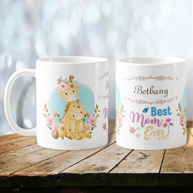 Cute Mom Baby Giraffes Best Mom Ever Personalized Coffee Mug (Creator Uploaded)