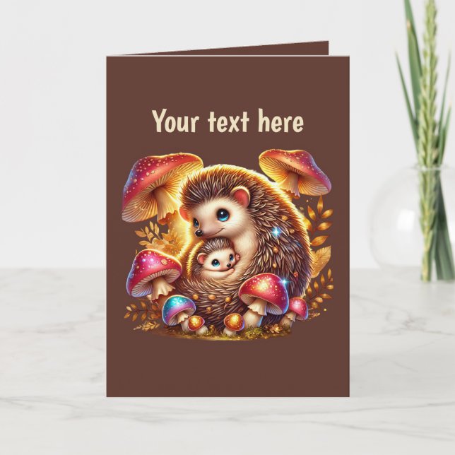 Cute Mom baby hedgehog customizable  Card (Front)