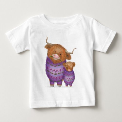 Cute mom  baby Highland cow childs T_shirt