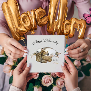 Cute Mom Cat nursing her little kittens Card
