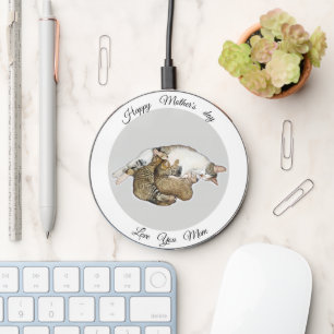 Cute Mom cat Nursing her little kittens custom Wireless Charger