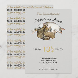 Cute Mom Cat nursing her little kittens Invitation