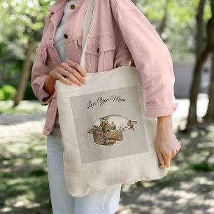 Cute Mom Cat Nursing her little kittens Tote Bag