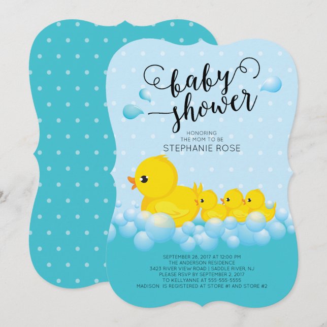 Cute Mom Duck & Triplets Baby Shower Invitation (Front/Back)