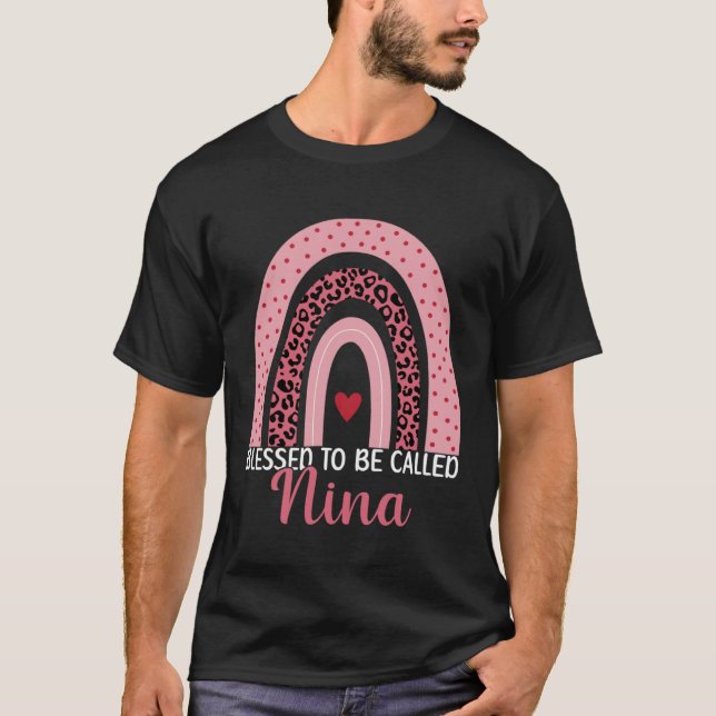 Cute Mom Grandma Blessed To Be Called Nina Leopard T-Shirt (Front)