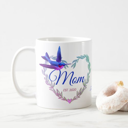Cute Mom Heart Hummingbird Purple Blue  Coffee Mug