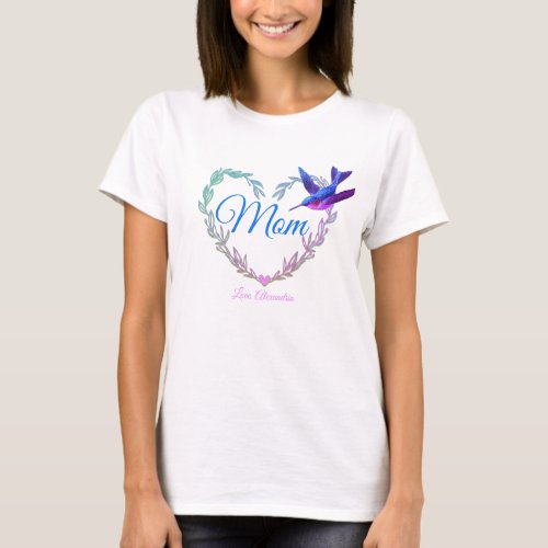 Cute Mom Heart Hummingbird Purple Blue T_Shirt