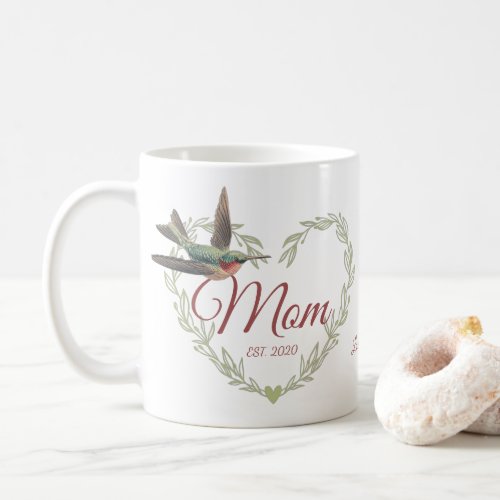 Cute Mom Heart Hummingbird Sage Green Coffee Mug