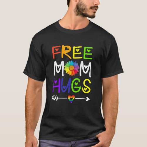 Cute Mom Hugs Daisy Rainbow Heart LGBT Pride Month T_Shirt