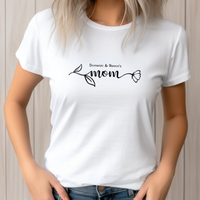 Cute Mom Kid's Names Modern Script Mother's Day T-Shirt (Creator Uploaded)