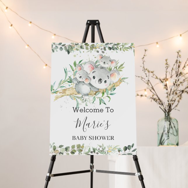 Cute Mom Koala Twins Greenery Neutral Baby Shower  Foam Board (In Situ (Stand))