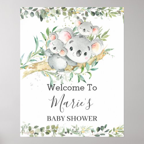 Cute Mom Koala Twins Greenery Neutral Baby Shower  Poster