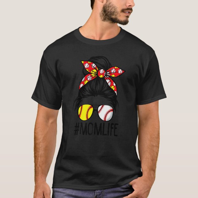 Cute Mom Life Softball Volleyball Mothers Day Mess T-Shirt (Front)