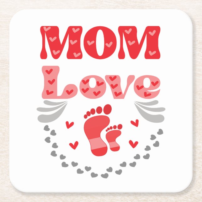 Cute Mom Love Square Paper Coaster (Front)