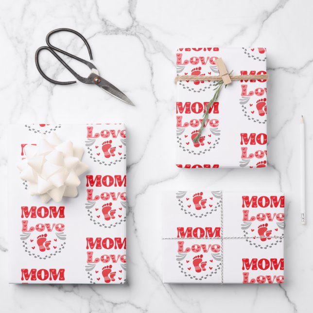Cute Mom Love Wrapping Paper Sheets (Front)