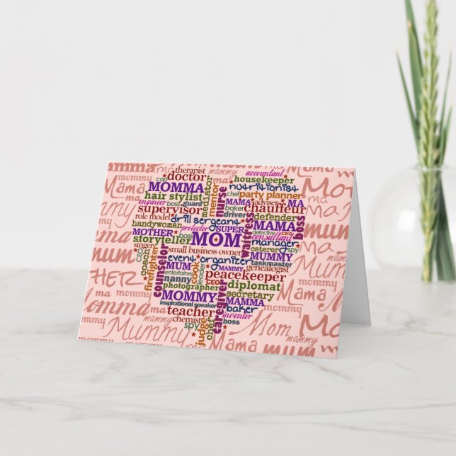 Cute Mom Mother's Day Word Art Heart Card (Front)