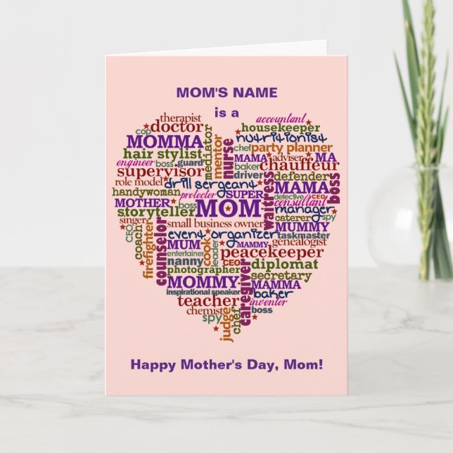 Cute Mom Mother's Day Word Art Heart Personalized Card (Front)