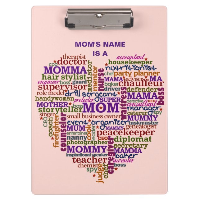 Cute Mom Mother's Day Word Art Heart Personalized Clipboard (Front)