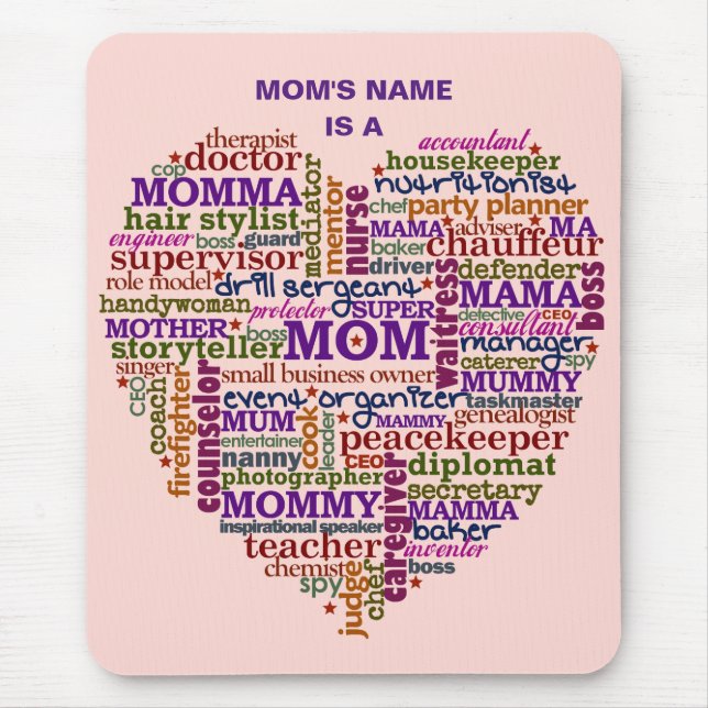 Cute Mom Mother's Day Word Art Heart Personalized Mouse Pad (Front)