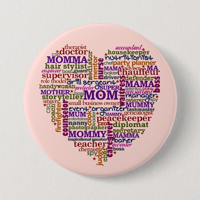 Cute Mom Mother's Day Word Art Heart Pinback Button (Front)