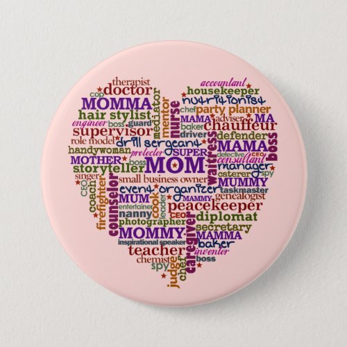 Cute Mom Mothers Day Word Art Heart Pinback Button