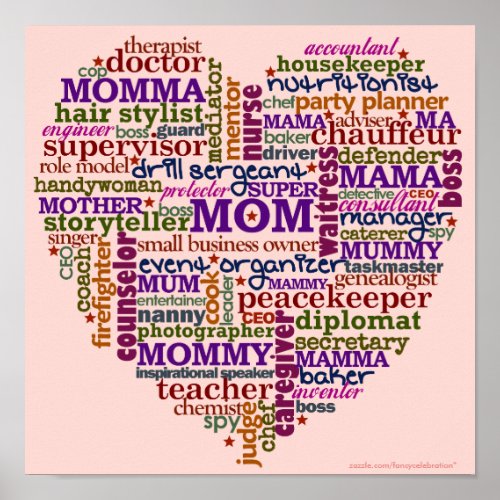Cute Mom Mothers Day Word Art Heart Poster