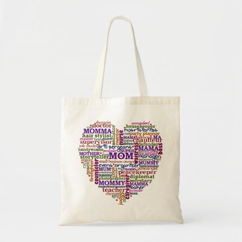 Cute Mom Mothers Day Word Art Heart Tote Bag
