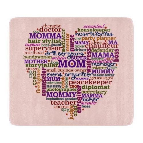 Cute Mom Mothers Day Word Art Heart Typography Cutting Board
