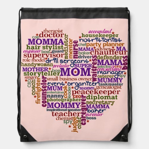 Cute Mom Mothers Day Word Art Heart Typography Drawstring Bag