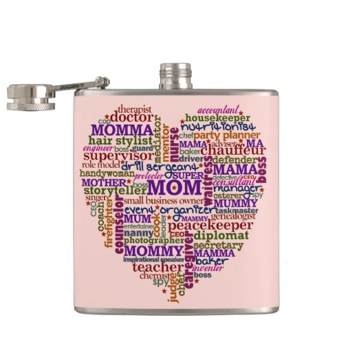 Cute Mom Mothers Day Word Art Heart Typography Flask