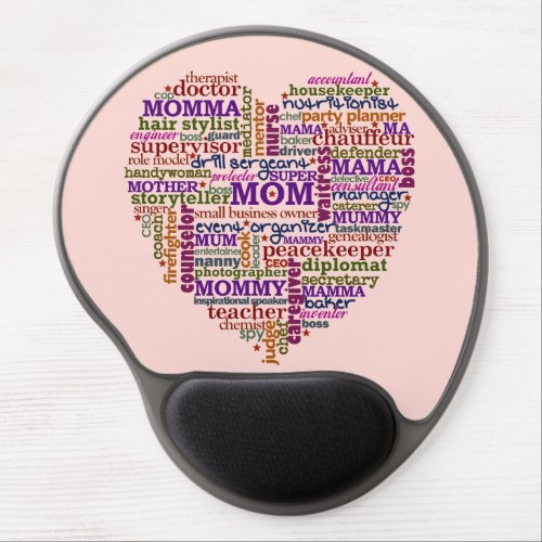 Cute Mom Mothers Day Word Art Heart Typography Gel Mouse Pad