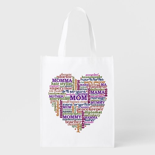 Cute Mom Mothers Day Word Art Heart Typography Grocery Bag