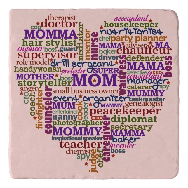 Cute Mom Mother's Day Word Art Heart Typography Trivet (Front)