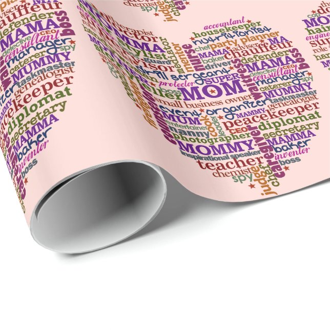 Cute Mom Mother's Day Word Art Heart Wrapping Paper (Roll Corner)
