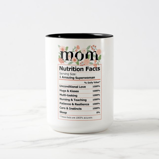 Cute Mom Nutrition Facts Two-Tone Coffee Mug (Center)