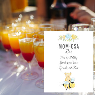 Cute Mom-osa Bar Boy Teddy Bear Baby Shower Poster