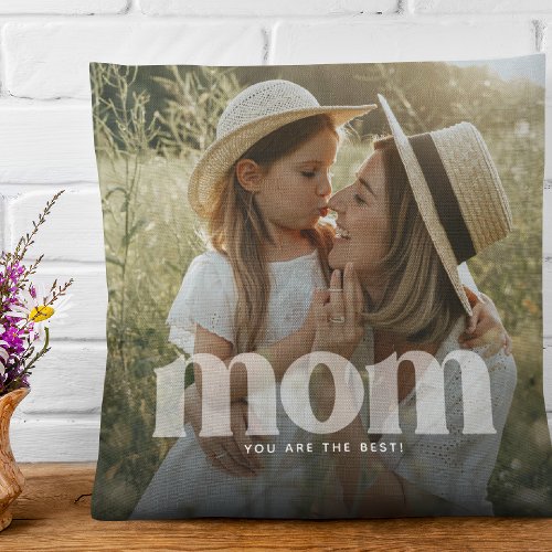 Cute Mom Overlay Typography Photo  Throw Pillow