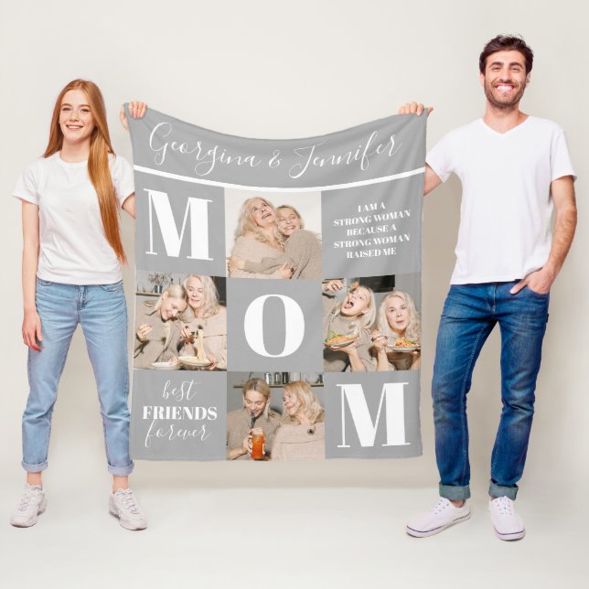 Cute Mom Photo Collage Gray Fleece Blanket (In Situ)