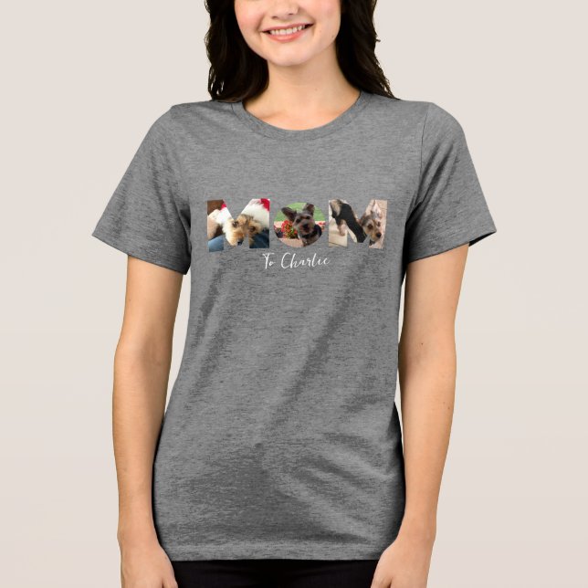 Cute MOM Photo Collage, Pet Dog, Personalized  Tri-Blend Shirt (Front)