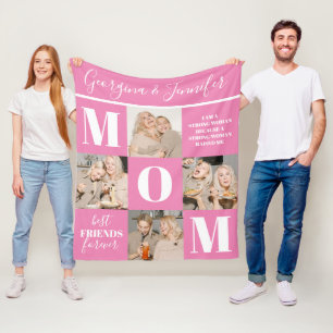 Cute Mom Photo Collage Pink Fleece Blanket