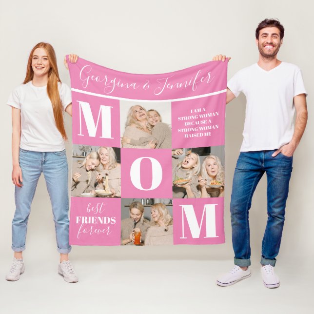 Cute Mom Photo Collage Pink Fleece Blanket (In Situ)