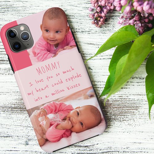 Cute Mom Poem with 2 Baby Girl Photos Pink iPhone 11 Pro Max Case