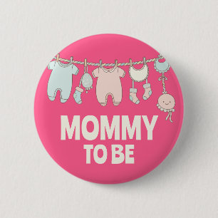 Cute Mom To Be Custom Pink Baby Shower Party Button